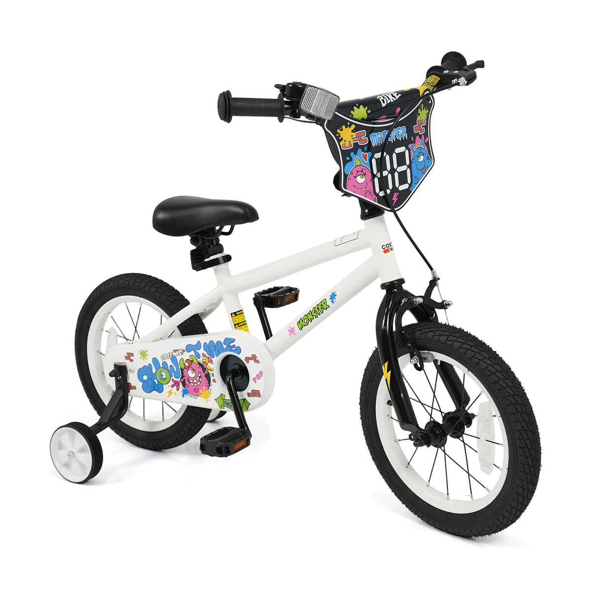 14 Inch Kids Bike with Training Wheels for Ages 3-5 Years Old White- Street Art Time