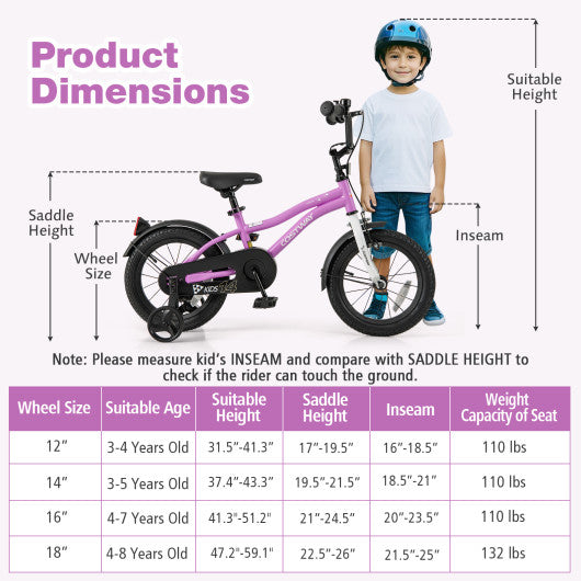 Kids Bike 14-Inch Children Training Bicycle with 2 Brake for 3-5 Years Old