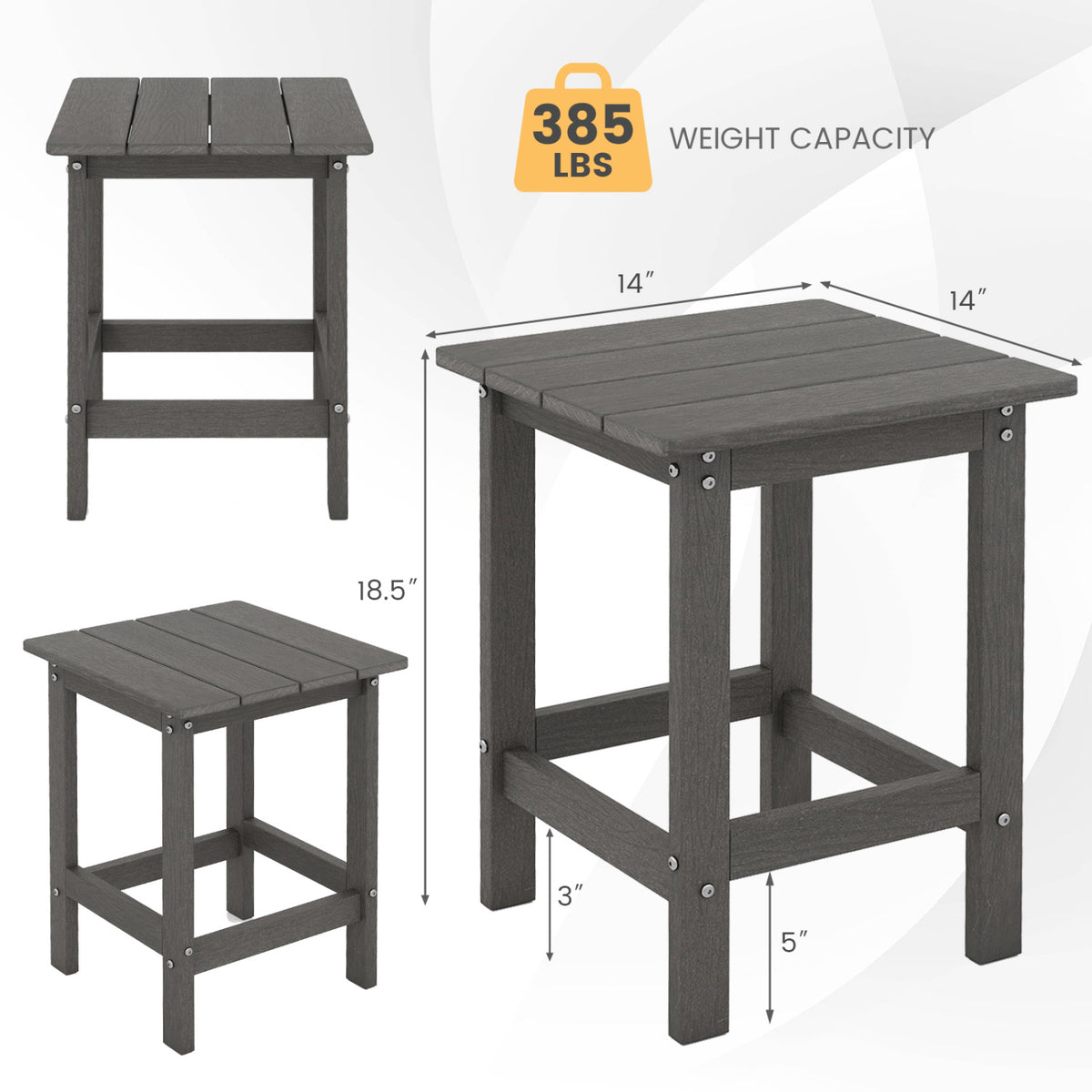 14 Inch Square Weather-Resistant Adirondack Side Table-Gray