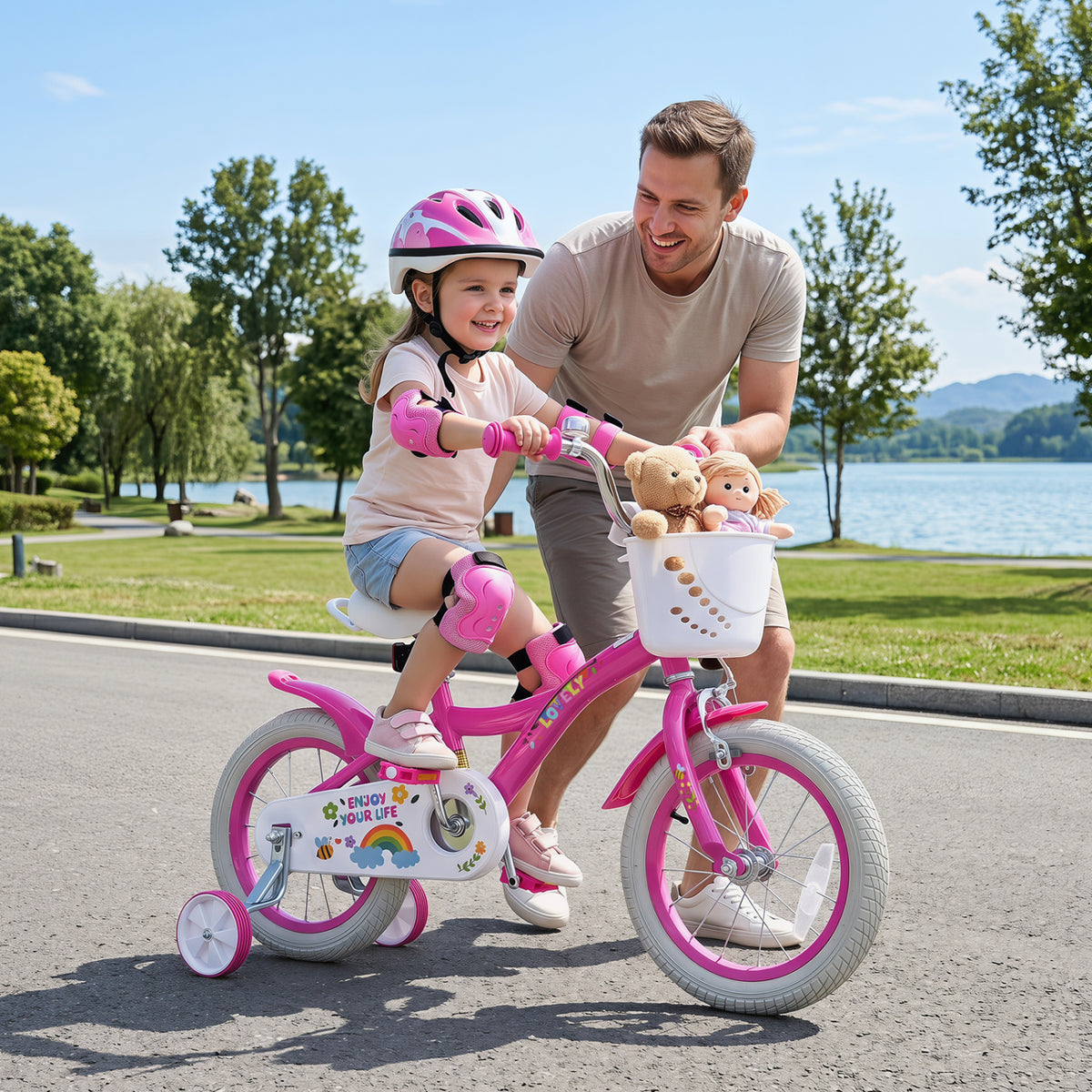 14 Inches Girls Bike for 3-5 Years Old with Basket - Spring Party Pink