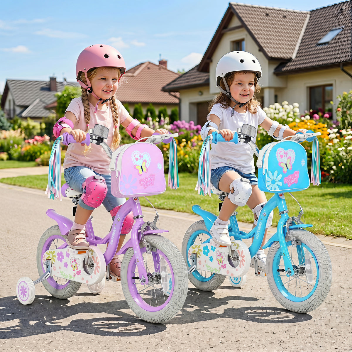 14 Inches Girls Bike with Front Bag and Streamers for 3-5 Years Purple