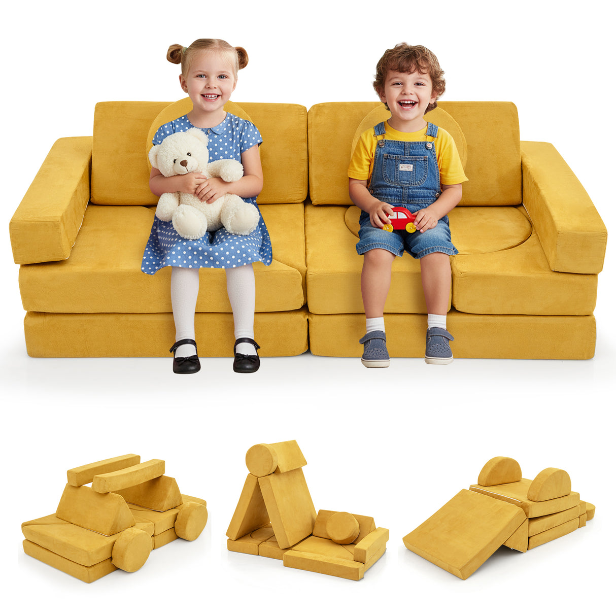 14 PCS Modular Kids Play Couch for Playroom and Bedroom-Yellow