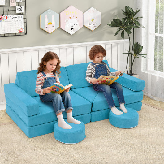 14 PCS Modular Kids Play Couch for Playroom and Bedroom-Blue