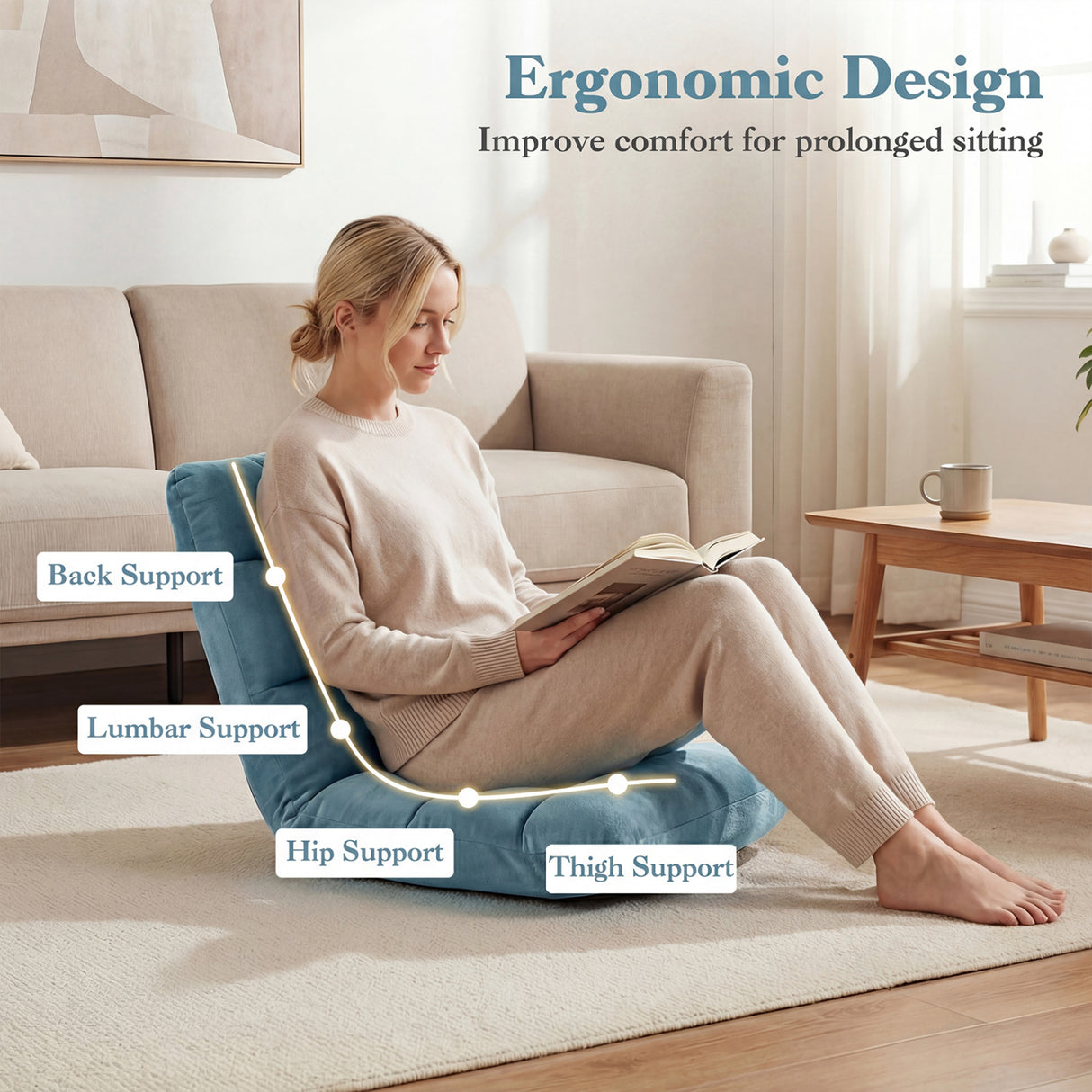 14-Position Adjustable Cushioned Floor Chair-Green