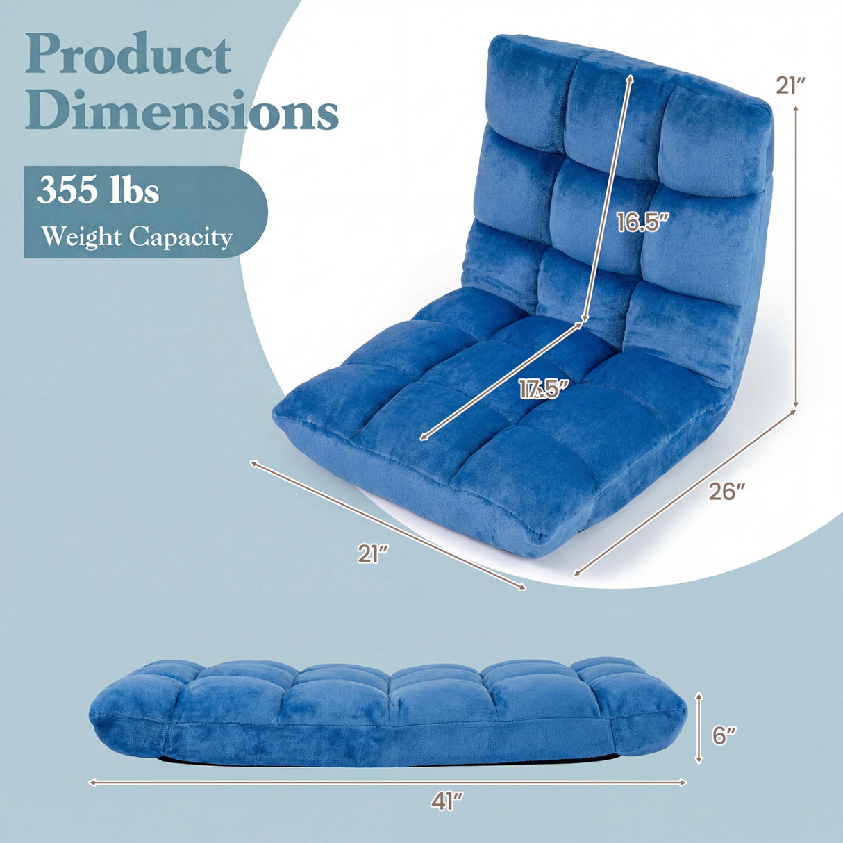 14-Position Adjustable Cushioned Floor Chair-Blue