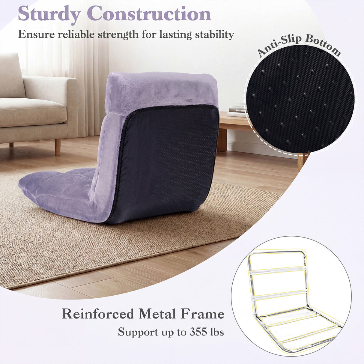 14-Position Adjustable Cushioned Floor Chair-Light Purple
