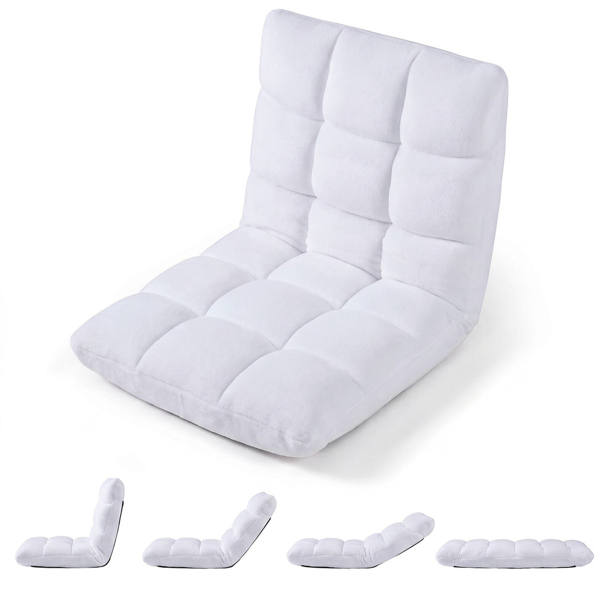 14-Position Adjustable Cushioned Floor Chair-White