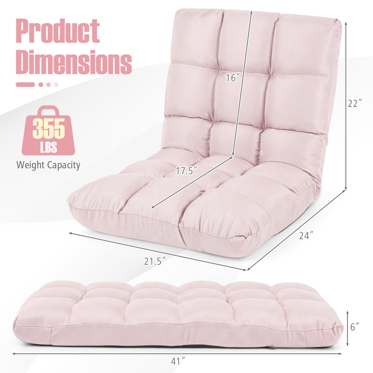 14-Position Adjustable Folding Lazy Gaming Sofa-Light Pink