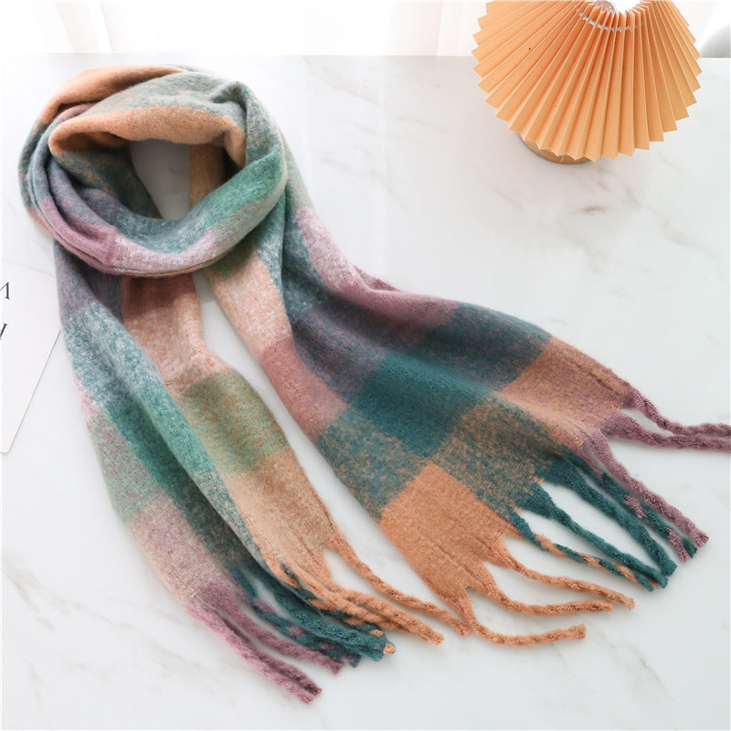 New Luxury Winter Soft Head Wraps Plaid Scarf Shawls Cashmere Warm Cashmere Scarves Rainbow For Women