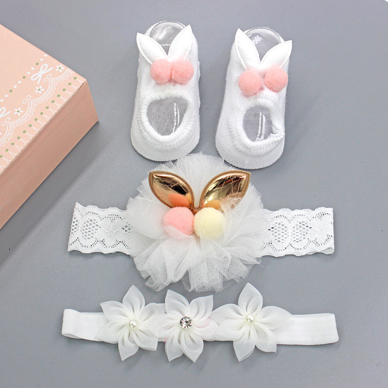 Flower Baby Girl Headband Socks Set Shoes With Crown Bows Newborn Headbands For Girls Turban Baby Hair Accessories