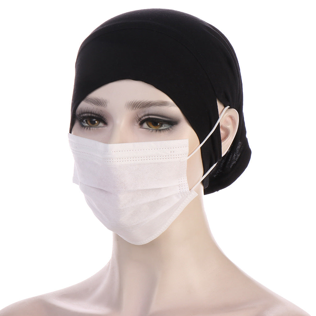 NEW Soft Cotton Hijab Breathable Turban Tie Under Scarf Elegant Ear Hole Stretch Inner Hijabs Lightweight Turban Round Front Under Hijab Caps Female Turban Bonnet