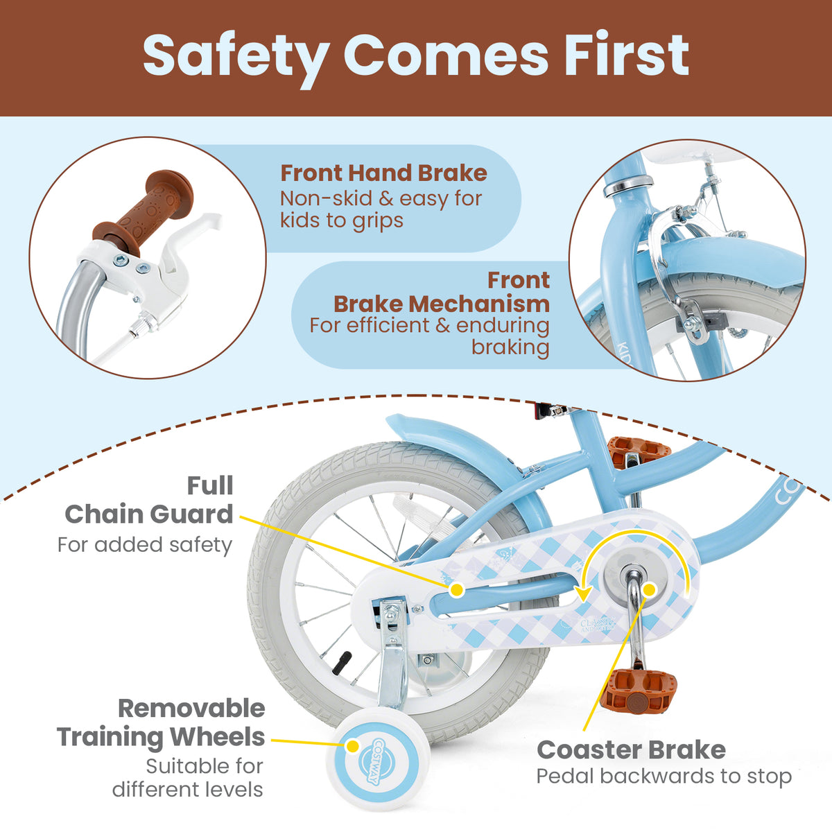 14 Inch Kids Bike with Adjustable Handlebar and Seat for 3-5 Year Old