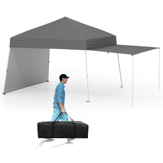14 x 9.2 Feet Pop up Canopy Tent with 2 Convertible Sidewalls to Awning and Stakes-Gray