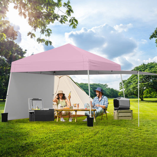 14 x 9.2 Feet Pop up Canopy Tent with 2 Convertible Sidewalls to Awning and Stakes-Pink