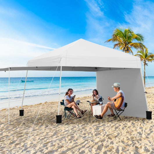 14 x 9.2 Feet Pop up Canopy Tent with 2 Convertible Sidewalls to Awning and Stakes-White