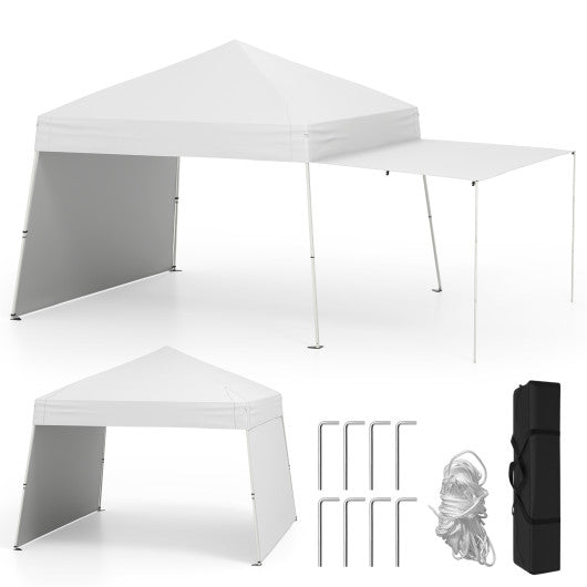 14 x 9.2 Feet Pop up Canopy Tent with 2 Convertible Sidewalls to Awning and Stakes-White