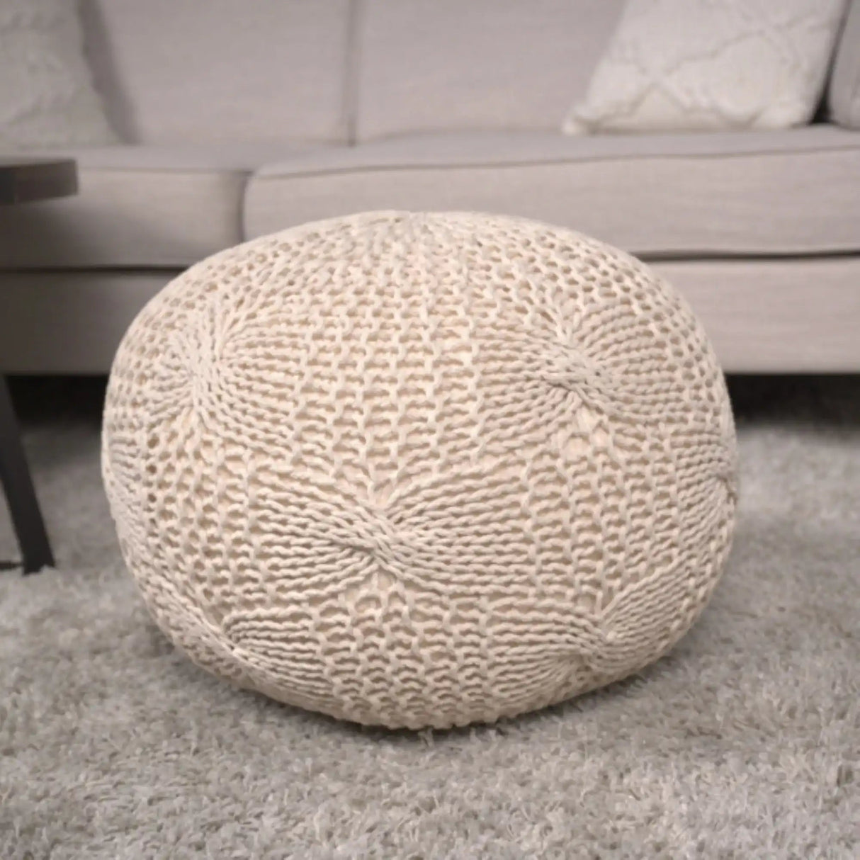 Bordeaux Knitted Cotton Round Pouf