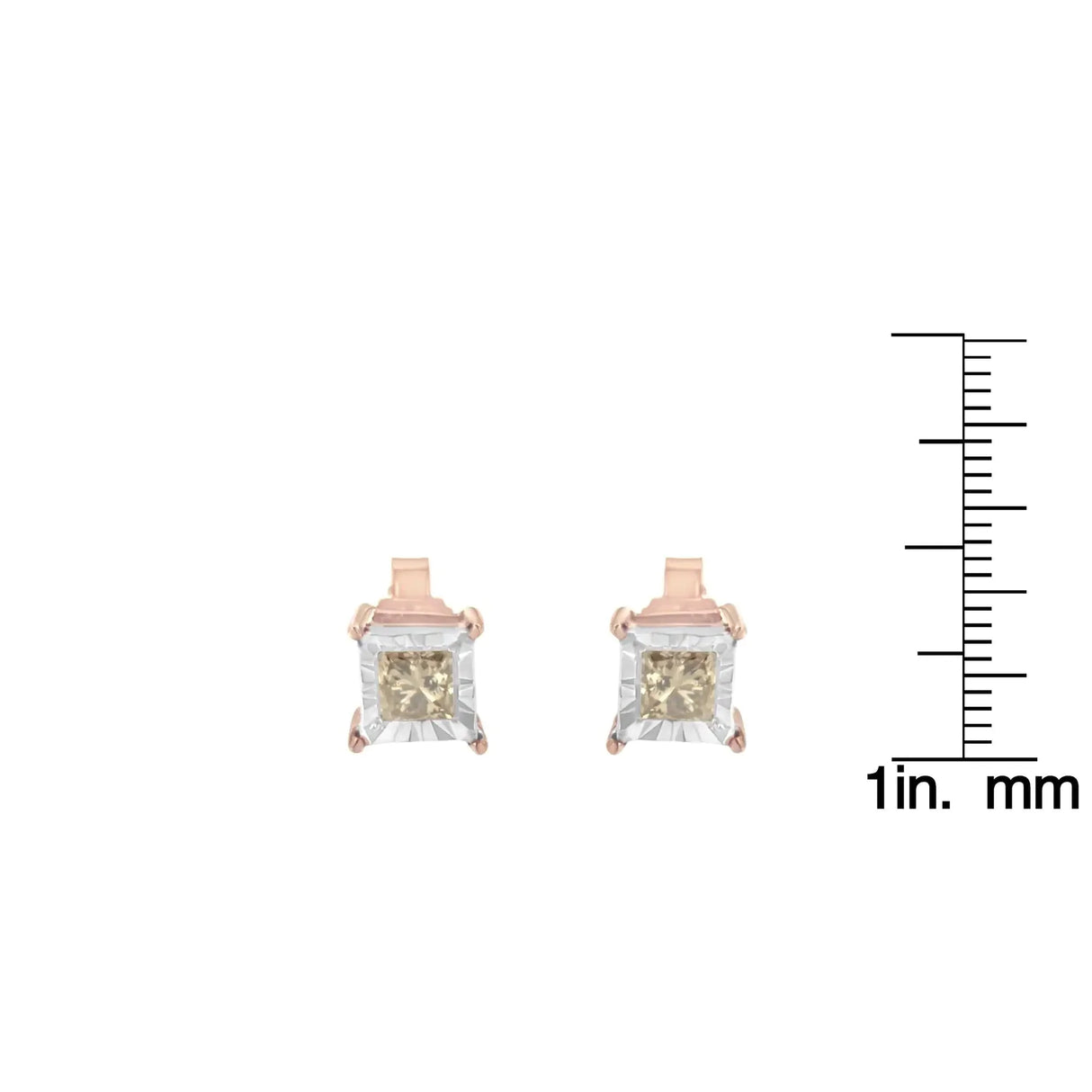 14K Rose Gold Plated Two-Tone .925 Sterling Silver 1/2 Cttw Princess-Cut Square Diamond Solitaire Miracle-Plate Stud Earrings (K-L Color, I2-I3 Clarity)
