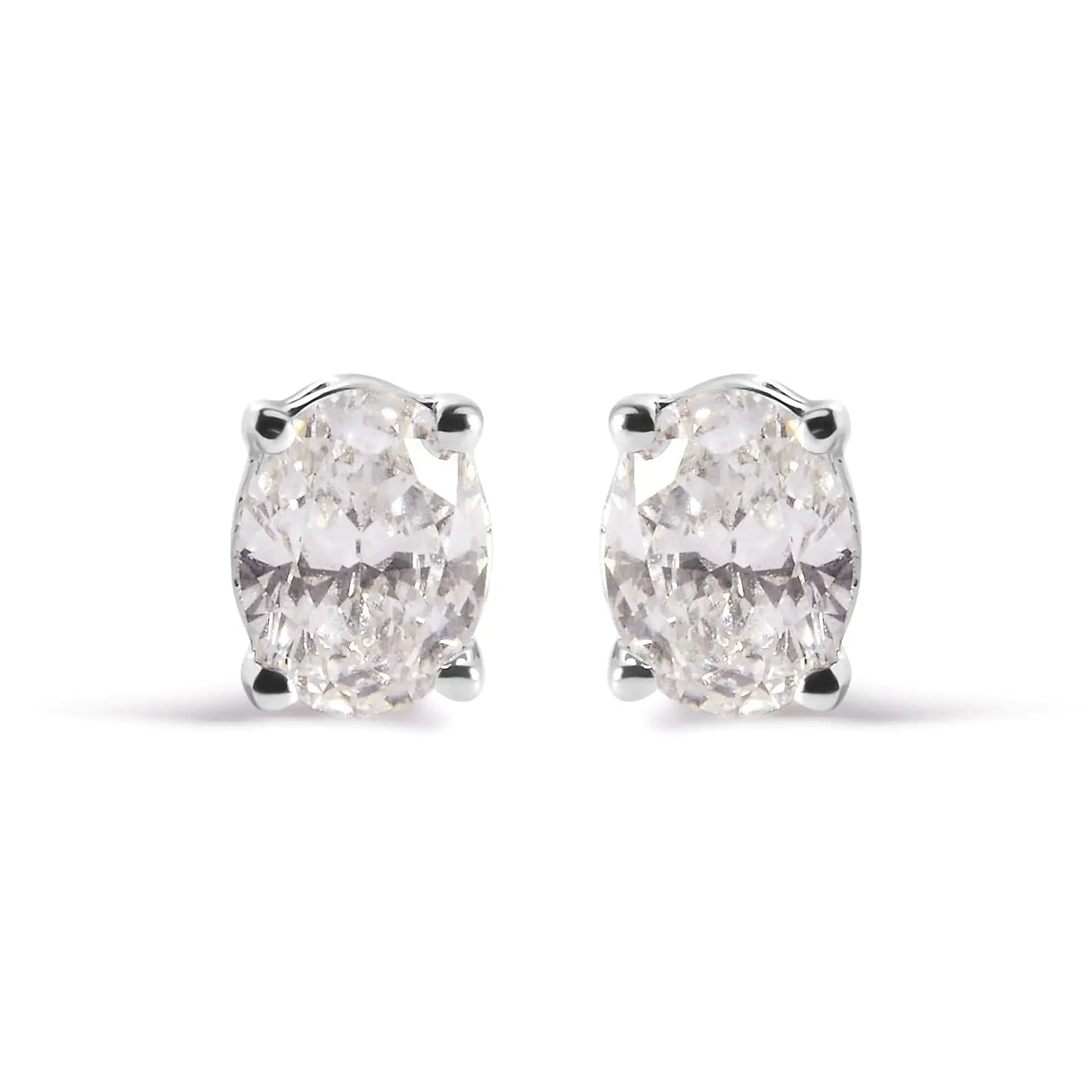 14K White Gold Prong Set Lab Grown Oval Diamond Solitaire Stud Earring (F-G Color, VS1-VS2 Clarity)