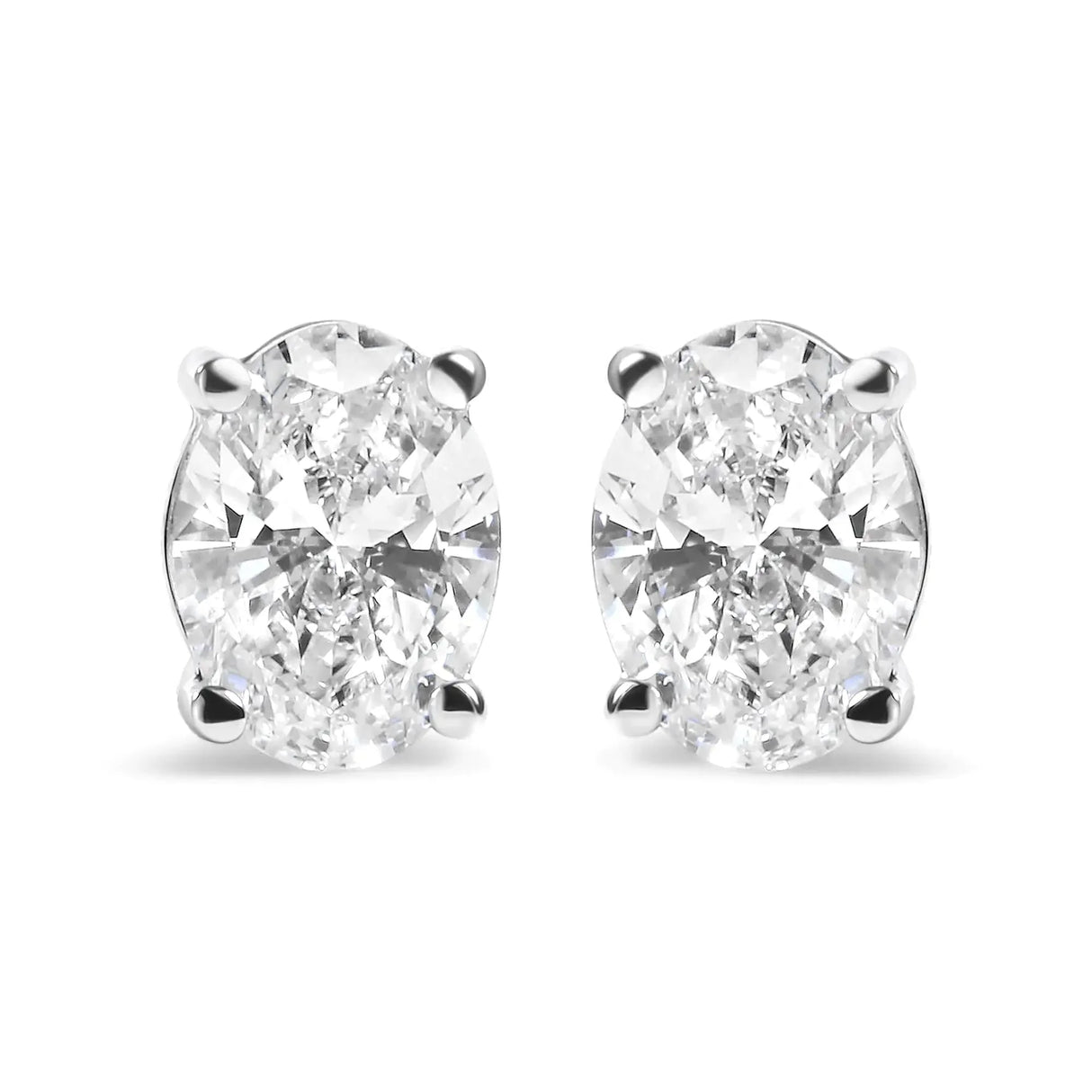 14K White Gold Prong Set Lab Grown Oval Diamond Solitaire Stud Earring (F-G Color, VS1-VS2 Clarity)