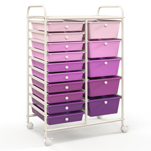 15-Drawer Utility Rolling Organizer Cart Multi-Use Storage-Purple