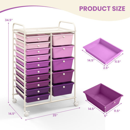 15-Drawer Utility Rolling Organizer Cart Multi-Use Storage-Purple