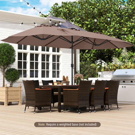 15.5 FT Extra-Large Patio Umbrella with LED Solar Lights and Crank Handle-Brown