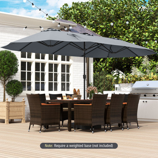 15.5 FT Extra-Large Patio Umbrella with LED Solar Lights and Crank Handle-Gray
