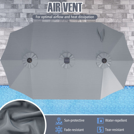 15.5 FT Extra-Large Patio Umbrella with LED Solar Lights and Crank Handle-Brown