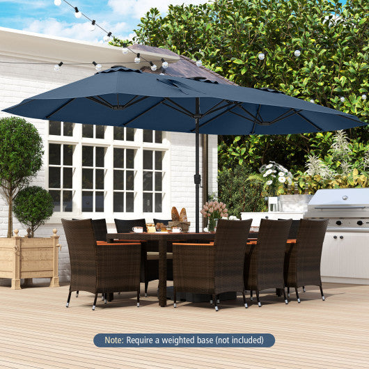 15.5 FT Extra-Large Patio Umbrella with LED Solar Lights and Crank Handle-Navy