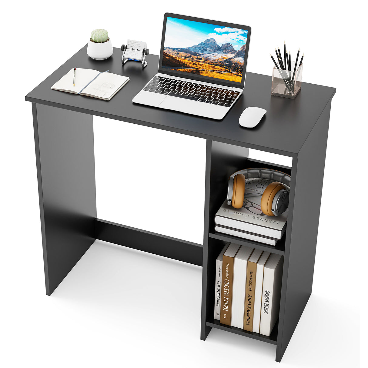31.5 Inch Modern Home Office Desk with 2 Compartments-Black