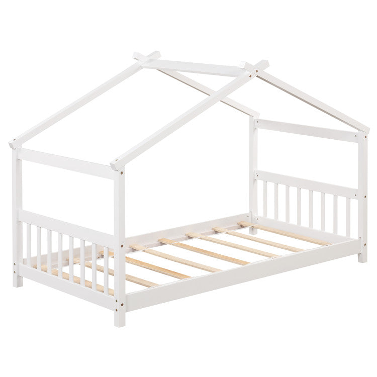 3-Piece Kid ™s Room Bundle: Twin Size Wooden House Bed + Kid's Table and Chairs Set + Kids 2-Shelf Bookcase