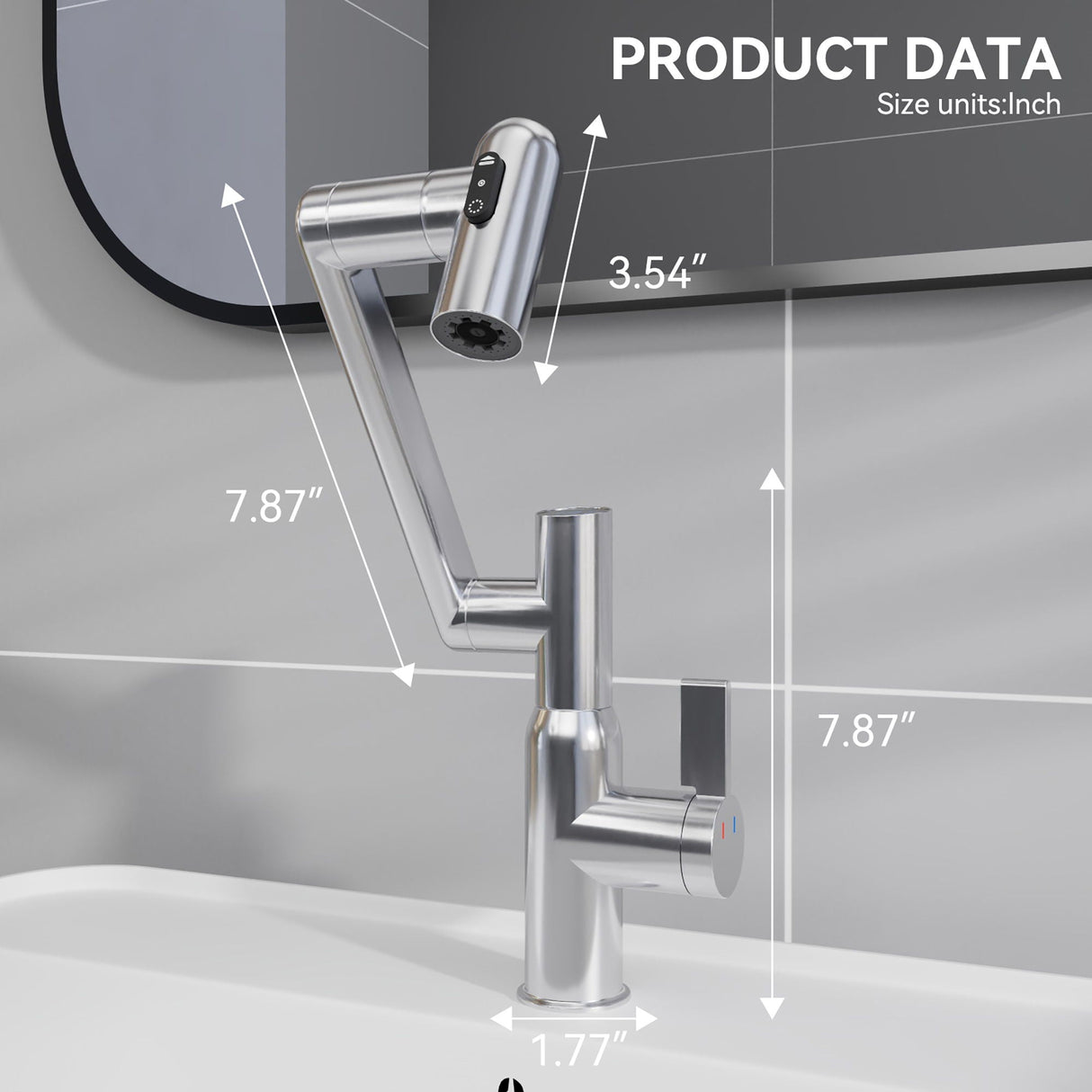 Bathroom Sink Faucet With Spray Function, Temperature Display, Anti Skid Switch, Hot & Cold, 360° Rotary by Couch.com
