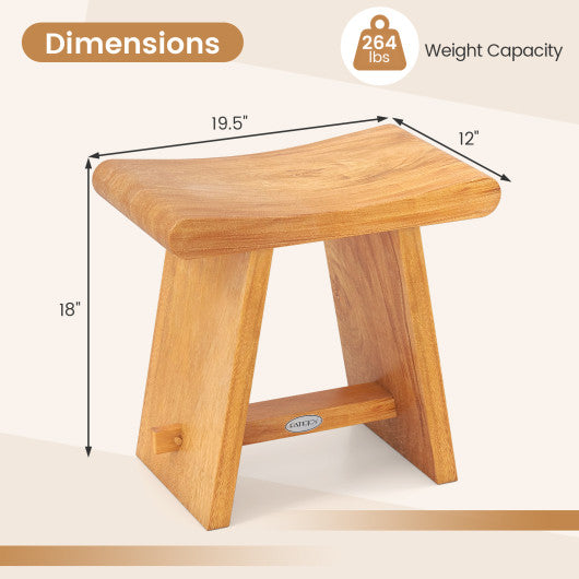 19.5 Inch Teak Shower Bench with Curved Seat for Shaving Legs
