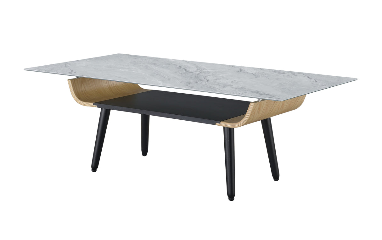 Landon - Coffee Table With Glass Marble Texture Top And Bent Wood Design by Couch.com