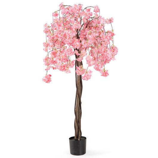 5.5 FT Tall Artificial Cherry Blossom Tree with Pink/White Flowers 1 Pack-Pink