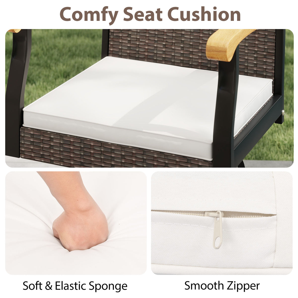 One Outdoor 360° Swivel Bar Stool with Cushion and Acacia Wood Armrests