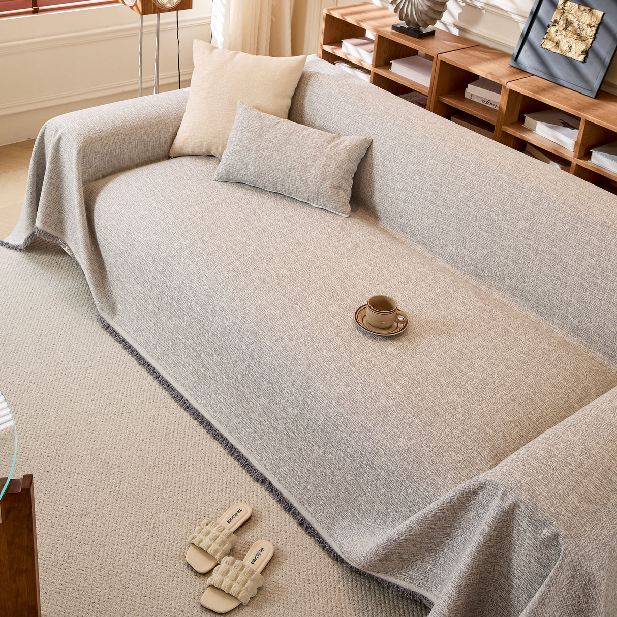 Natural Textured Linen Couch Cover, Breathable & Hypoallergenic Furniture Protector