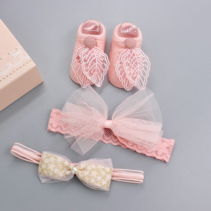 Flower Baby Girl Headband Socks Set Shoes With Crown Bows Newborn Headbands For Girls Turban Baby Hair Accessories