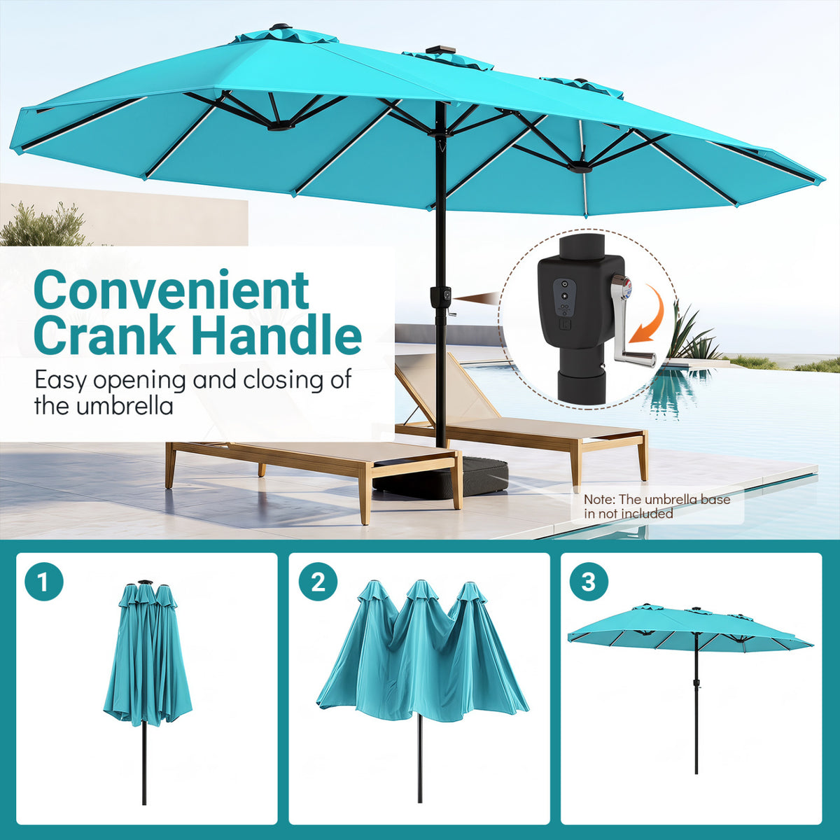 15.5FT Extra-Large Patio Umbrella 12 Reinforced Metal Ribs-Turquoise