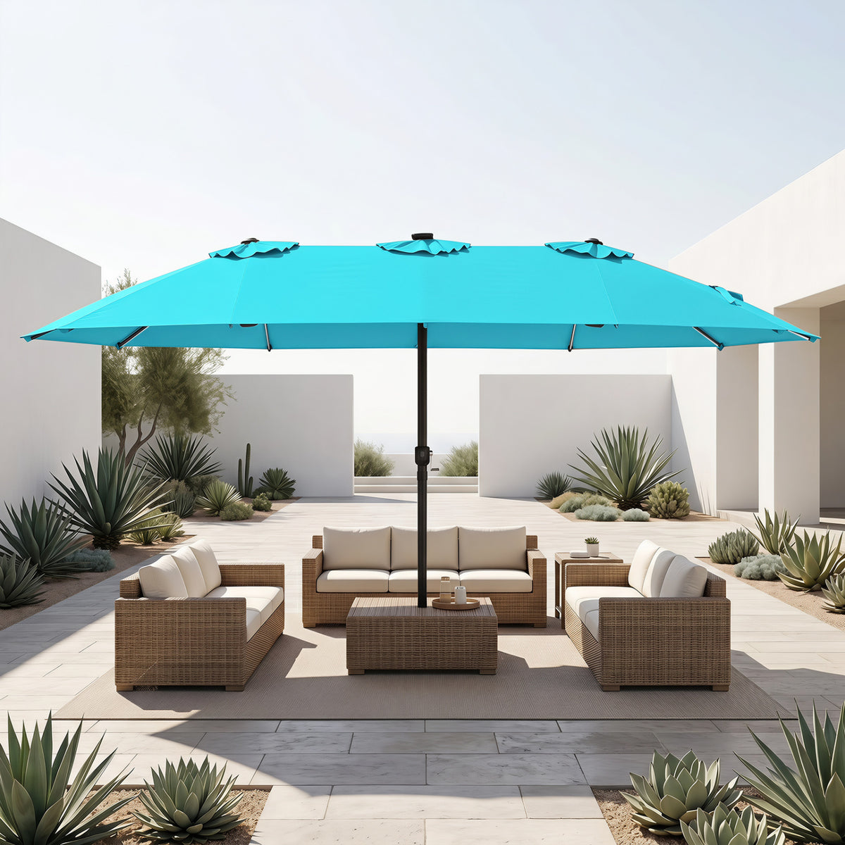 15.5FT Extra-Large Patio Umbrella 12 Reinforced Metal Ribs-Turquoise
