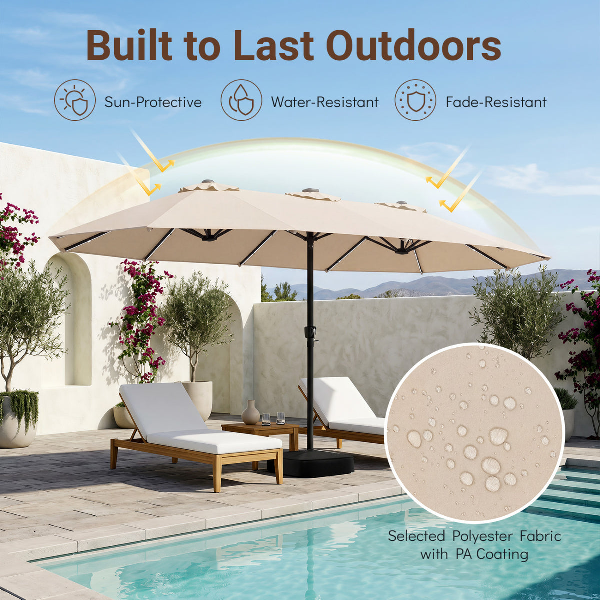 15.5FT Extra-Large Patio Umbrella with Base 12 Reinforced Ribs-Beige