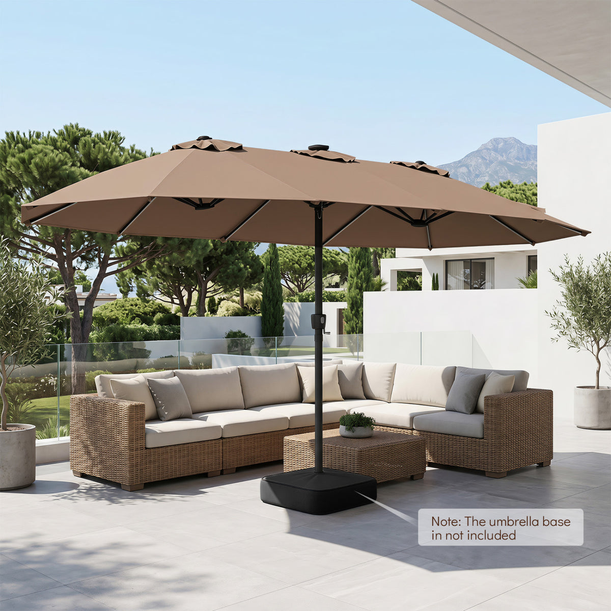 15.5FT Extra-Large Patio Umbrella 12 Reinforced Metal Ribs-Brown