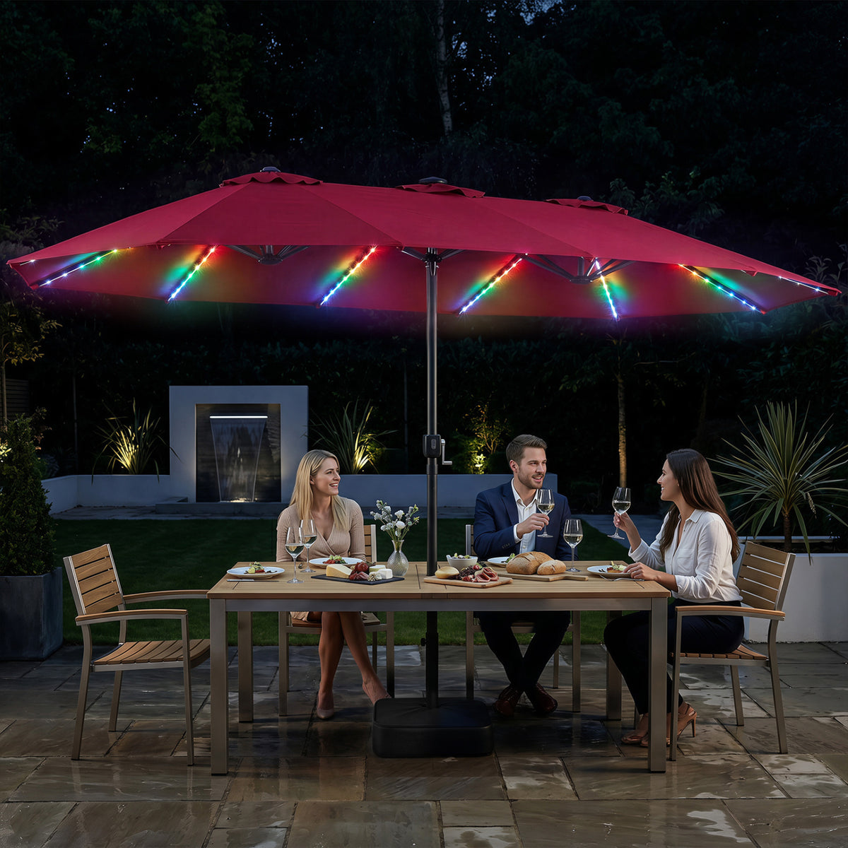 15.5FT Extra-Large Patio Umbrella with Base 12 Reinforced Ribs-Red