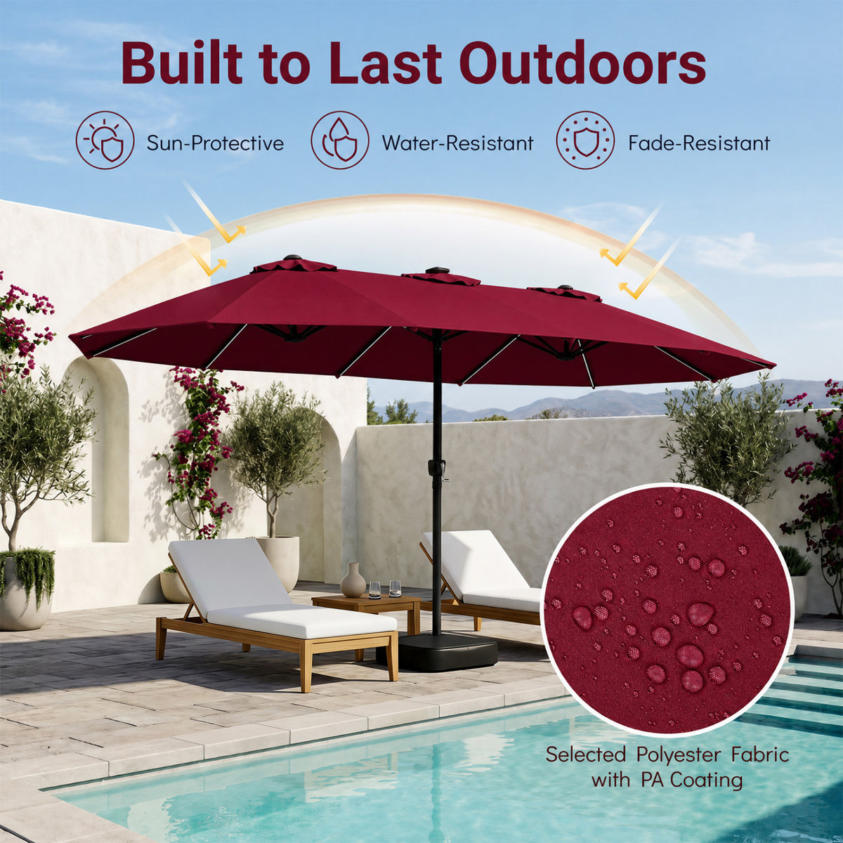 15.5FT Extra-Large Patio Umbrella with Base 12 Reinforced Ribs-Red