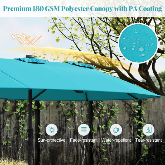 15 Feet Double-Sided Patio Umbrella with 48 LED Lights-Turquoise