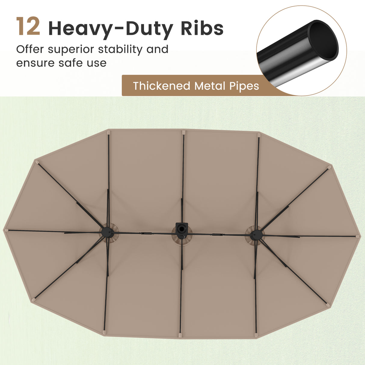 15 Feet Double-Sided Twin Patio Umbrella with Crank and Base-Brown