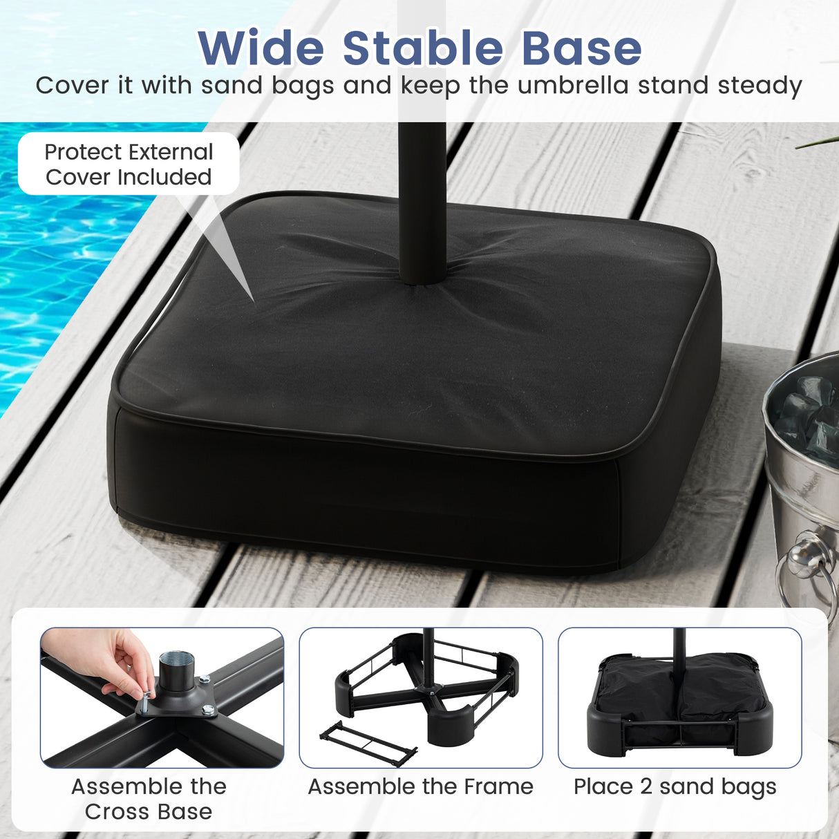 15 Feet Double-Sided Twin Patio Umbrella with Crank and Base-Navy