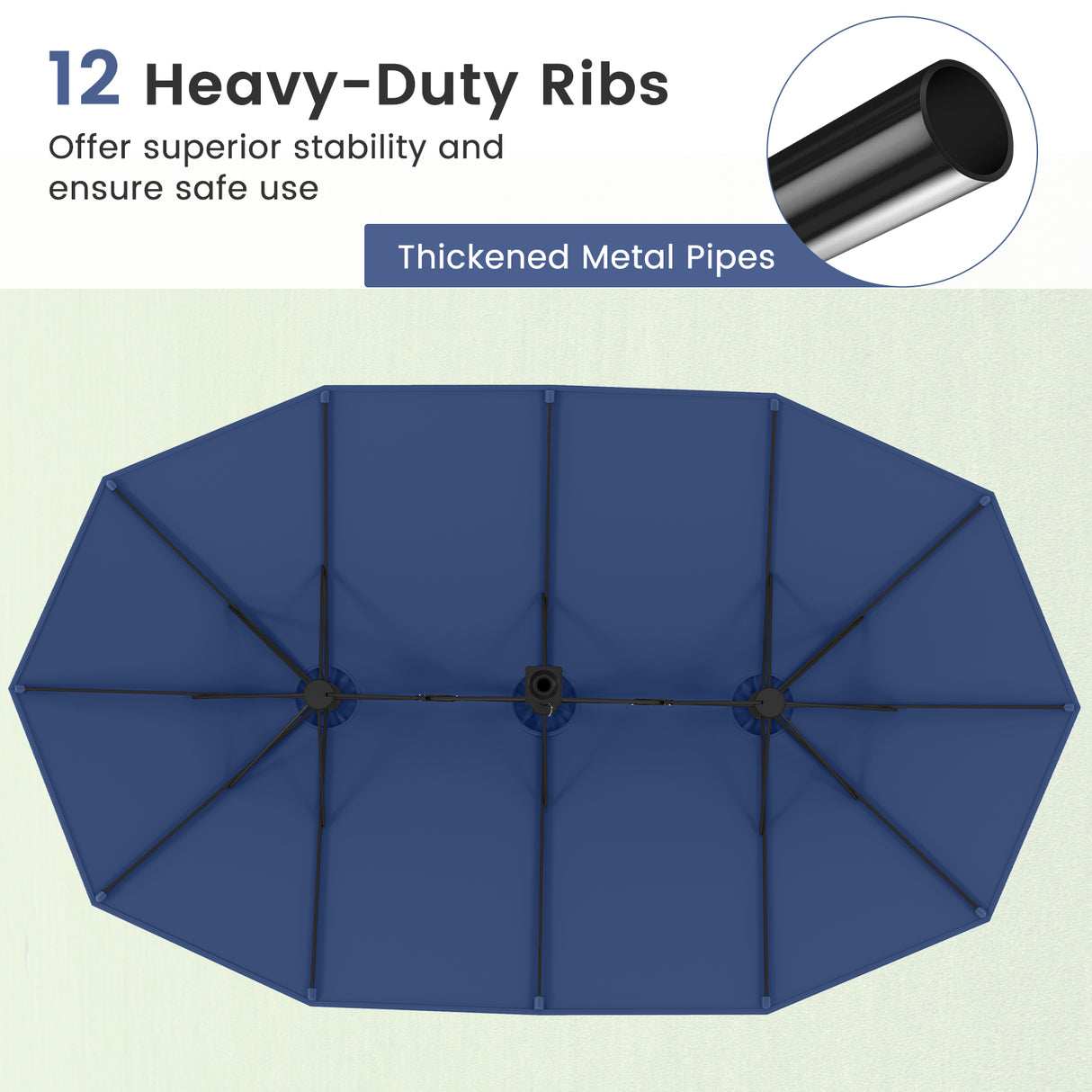 15 Feet Double-Sided Twin Patio Umbrella with Crank and Base-Navy