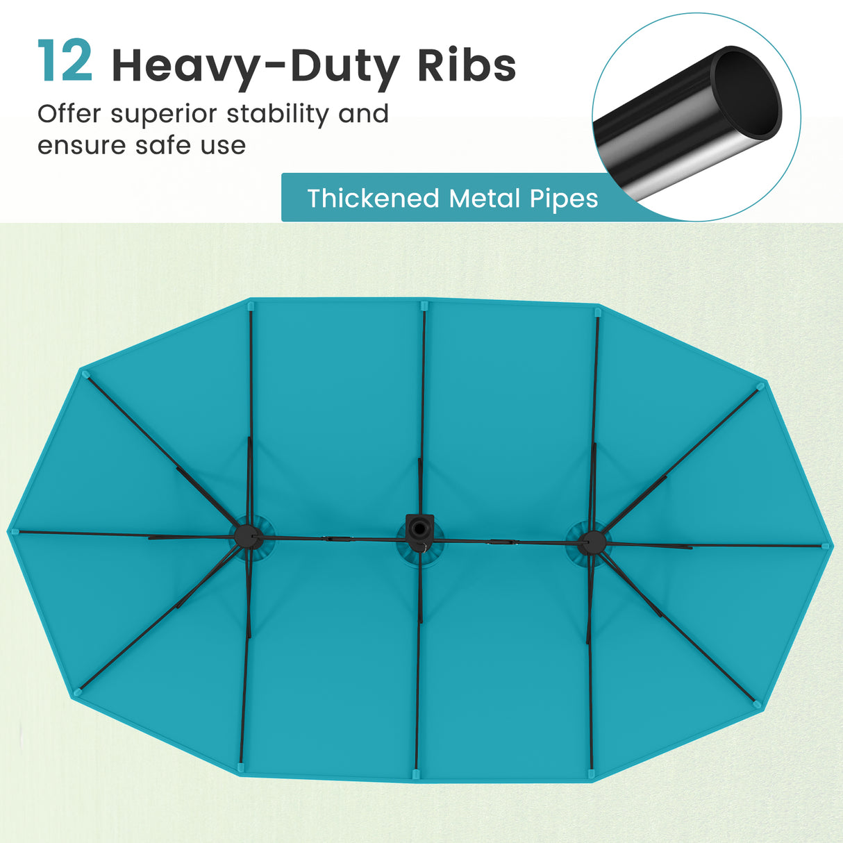 15 Feet Double-Sided Twin Patio Umbrella with Crank and Base-Turquoise